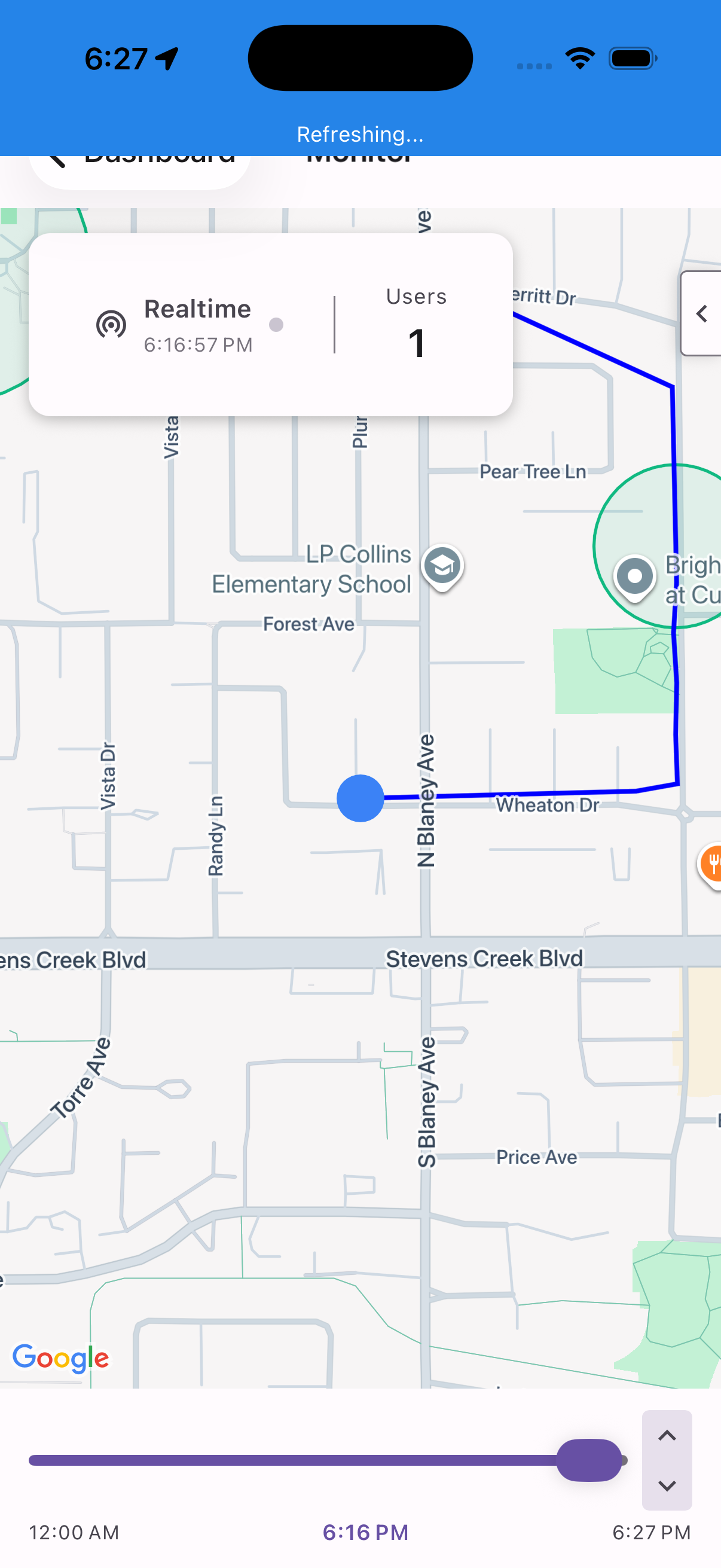 JobTimey real-time monitoring dashboard showing crew locations on a map