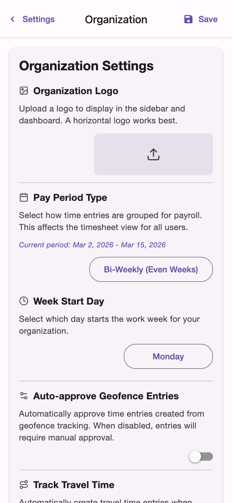 mobile org-settings screenshot