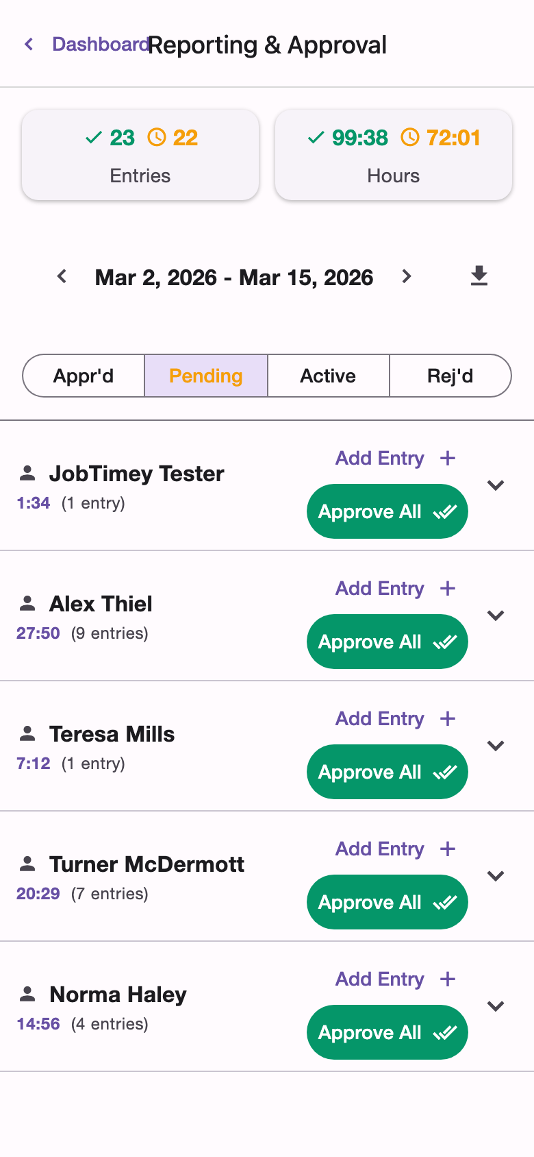 mobile reporting screenshot