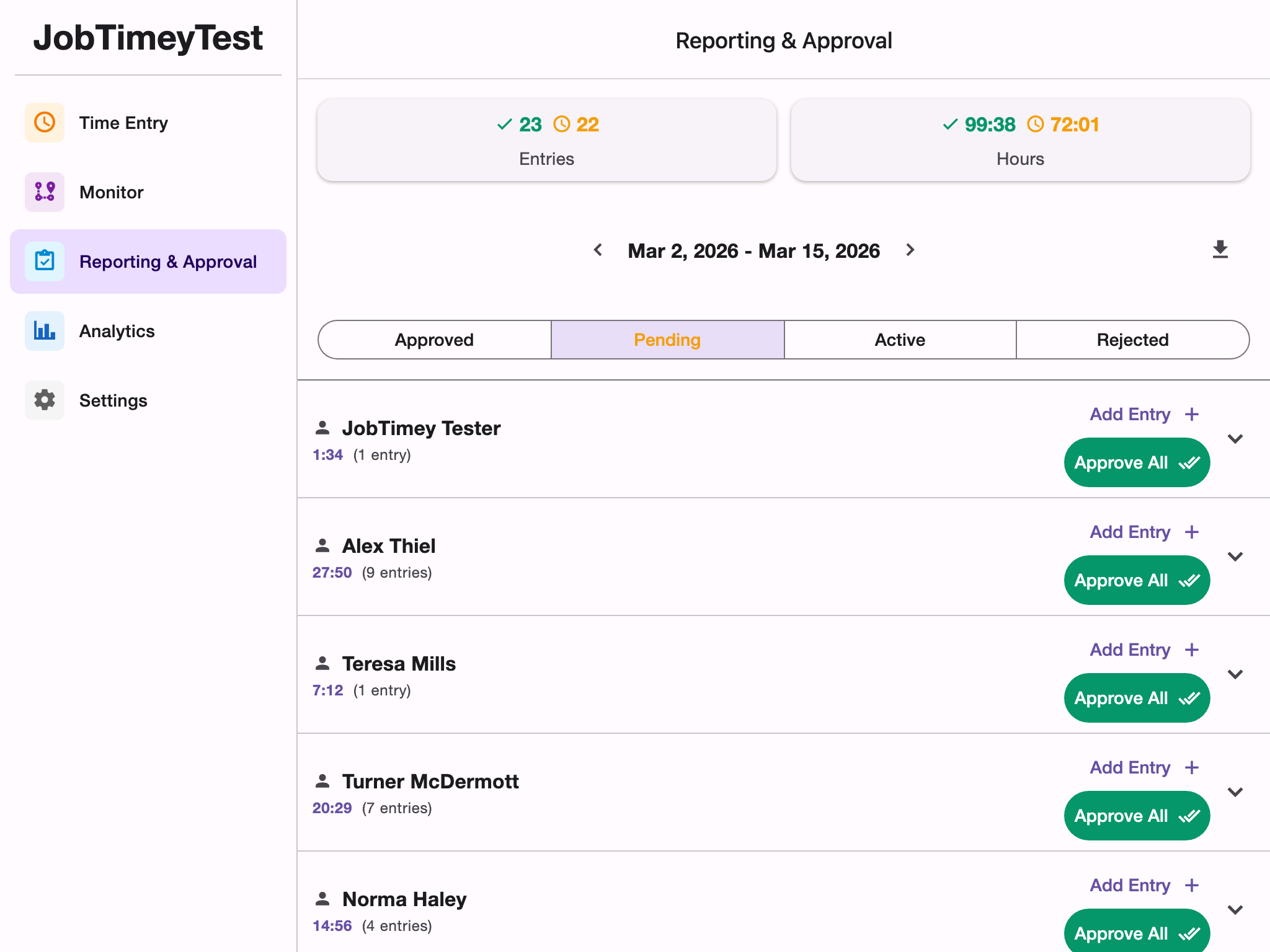 tablet reporting screenshot
