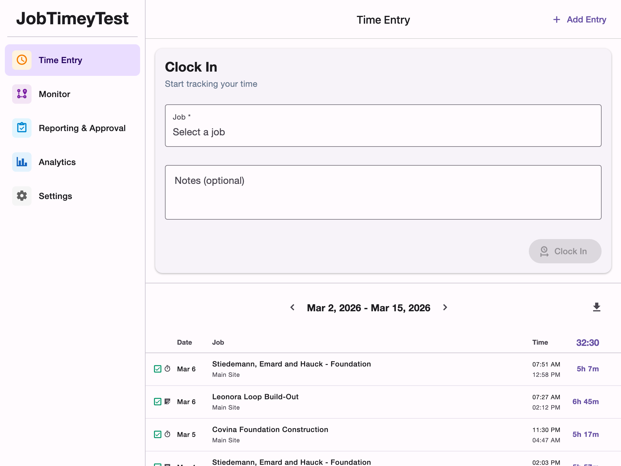 tablet time-entry screenshot